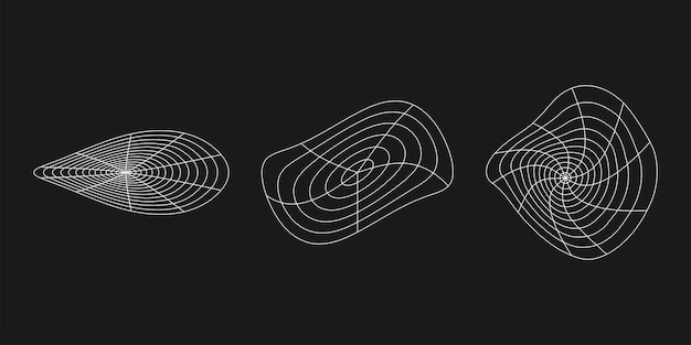 Elemento de design punk retrô de grade distorcida cibernética grade de geometria de onda de estrutura de arame em fundo preto ilustração vetorial