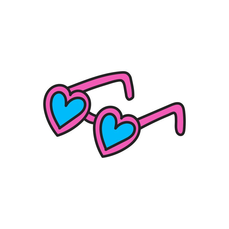 Vetor elemento de doodle desenhado à mão no estilo moderno dos anos 90 e 2000 y2k. óculos rosa em forma de coração