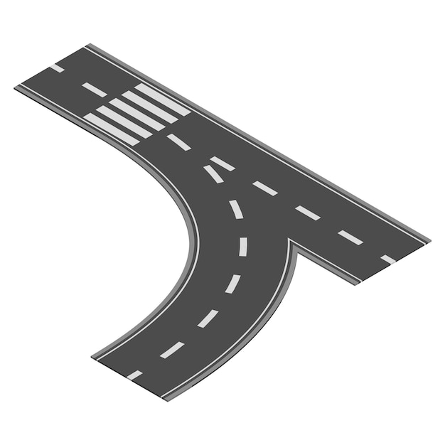 Elemento de estrada isométrica para criação de tráfego de mapa de ruas de cidade de rodovia parte de asfalto da estrada e rota com curva e cruzes