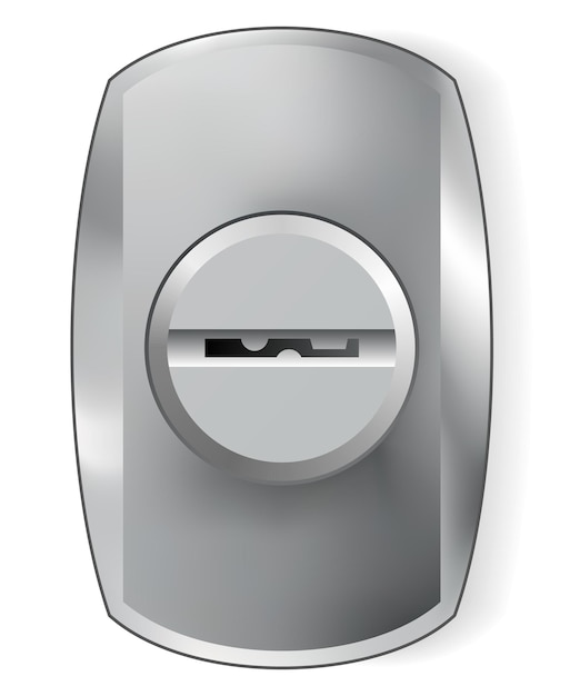 Elemento de fechadura segura de metal ou aço para modelo de fechaduras de porta maquete de buraco de chave de prata ou cromo realista isolada em fundo branco