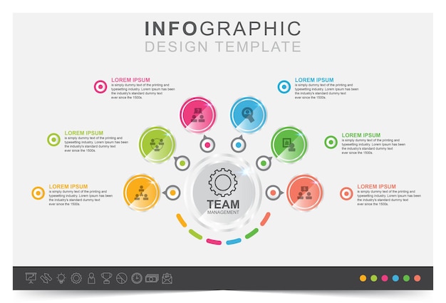 Elemento de gerenciamento de equipe de modelo infográfico e conjunto de ícones design de ilustração vetorial