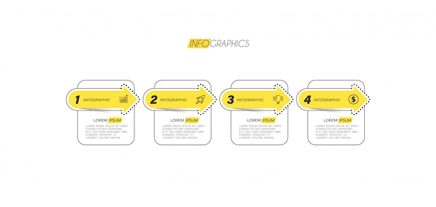 Elemento de infográfico com ícones e 4 opções ou etapas.