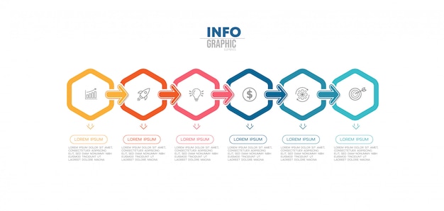 Elemento de infográfico com ícones e 6 opções ou etapas