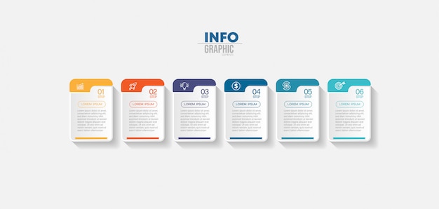 Elemento de infográfico com ícones e 6 opções ou etapas.