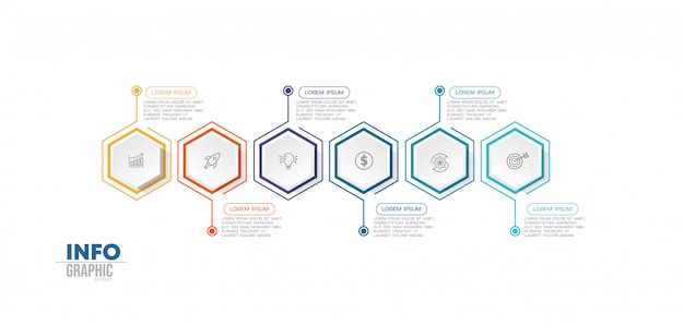 Elemento de infográfico com ícones e 6 opções ou etapas.