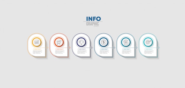 Elemento de infográfico com ícones e 6 opções ou etapas.