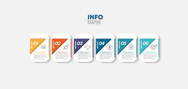 Elemento de infográfico com ícones e 6 opções ou etapas.