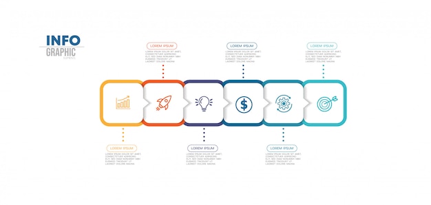 Elemento de infográfico com ícones e 6 opções ou etapas.