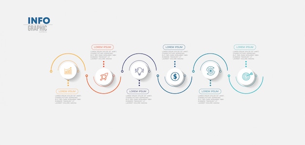 Elemento de infográfico com ícones e 6 opções ou etapas.