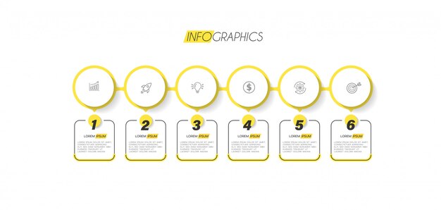 Elemento de infográfico com ícones e 6 opções ou etapas.