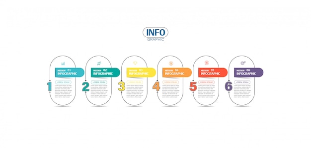 Elemento de infográfico com ícones e 6 opções ou etapas.