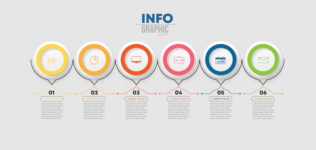 Elemento de infográfico com ícones e 6 opções ou etapas