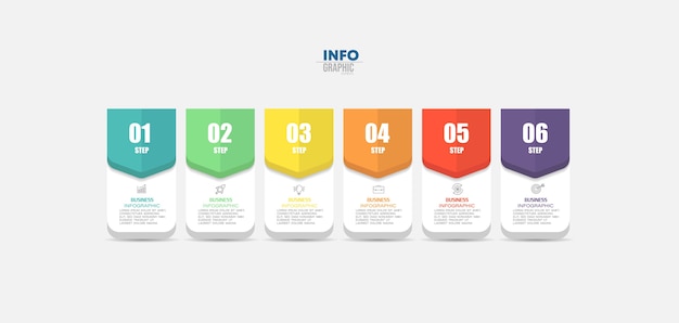 Elemento de infográfico com ícones e 6 opções ou etapas.