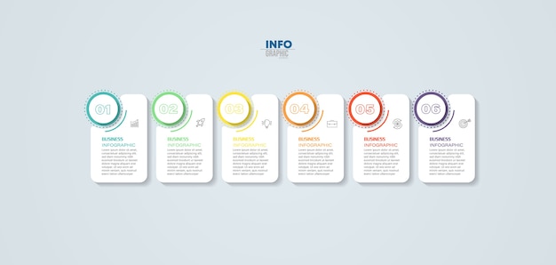 Elemento de infográfico com ícones e 6 opções ou etapas.