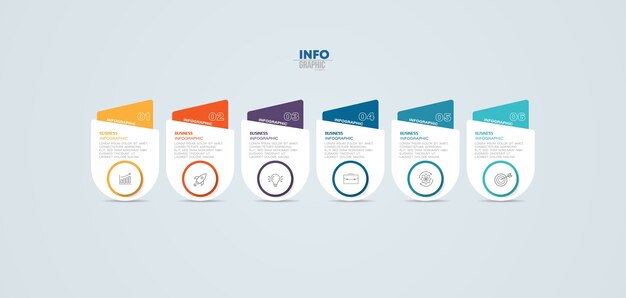 Elemento de infográfico com ícones e 6 opções ou etapas.