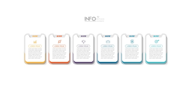 Elemento de infográfico com ícones e 6 opções ou etapas.