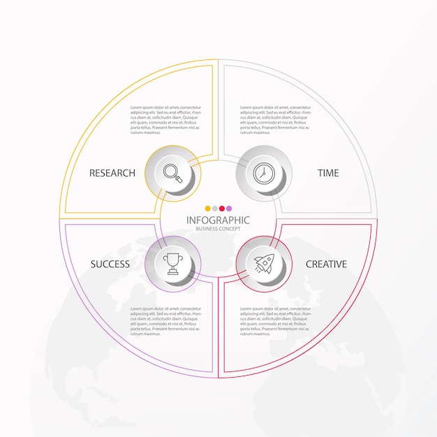 Elemento de infográficos 4 de círculos e cores básicas para o conceito de negócio atual.