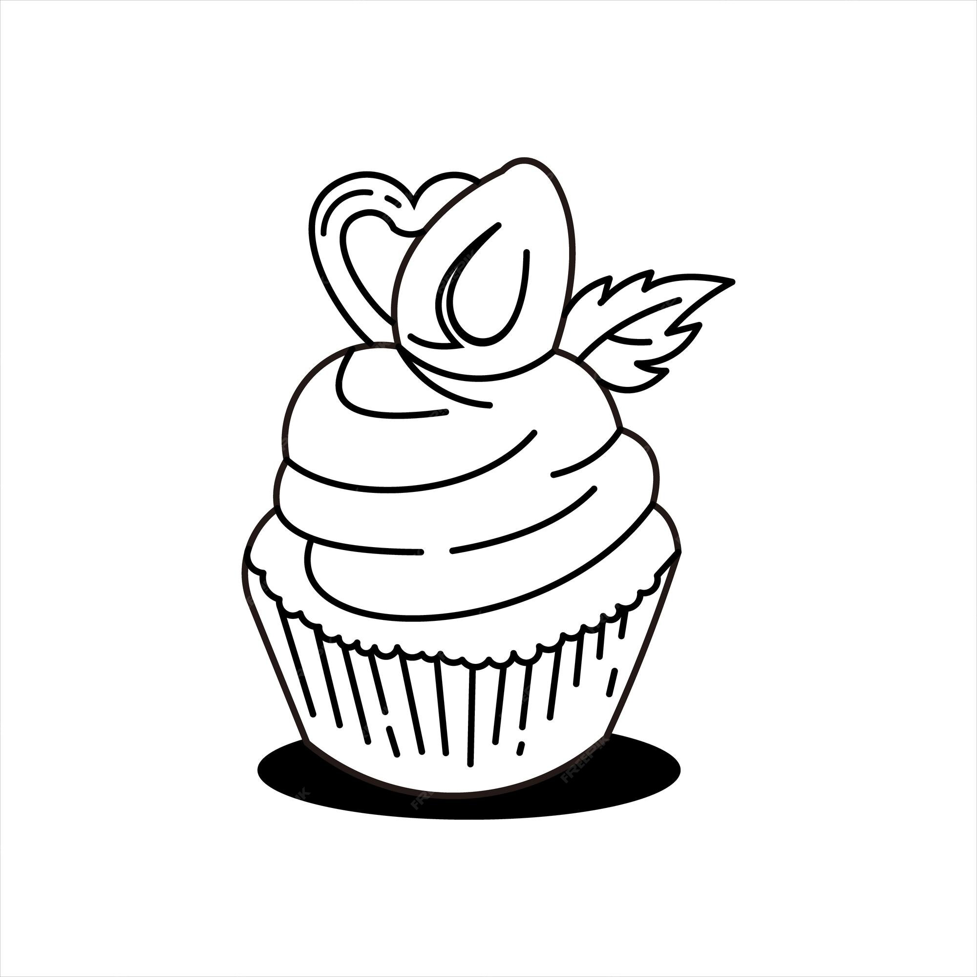 Página Para Colorir Cupcake. Bolo Doce Com Creme. Sobremesa Festiva. Padrão  Floral. Desenho De Linha Vetorial Desenhado À Mão. Livro De Colorir Para  Crianças E Adultos. Esboço Preto E Branco. Royalty Free