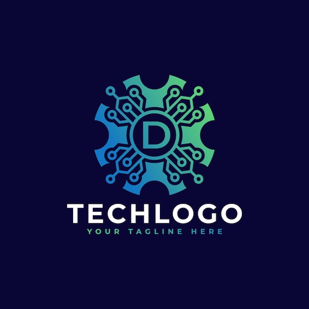 Elemento de modelo de design de logotipo de letra d inicial de tecnologia