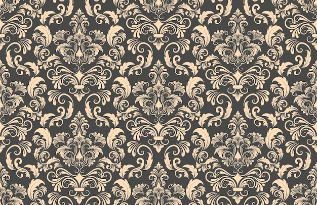 Elemento de padrão sem emenda do damasco Vector luxo clássico ornamento de damasco antiquado real textura vitoriana sem costura para papéis de parede embrulho têxtil Modelo barroco floral requintado vintage