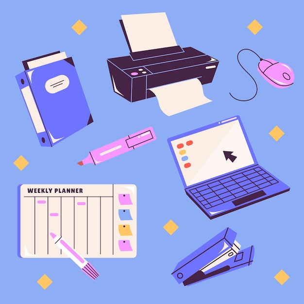 Elemento de recolha de material de escritório desenhado à mão