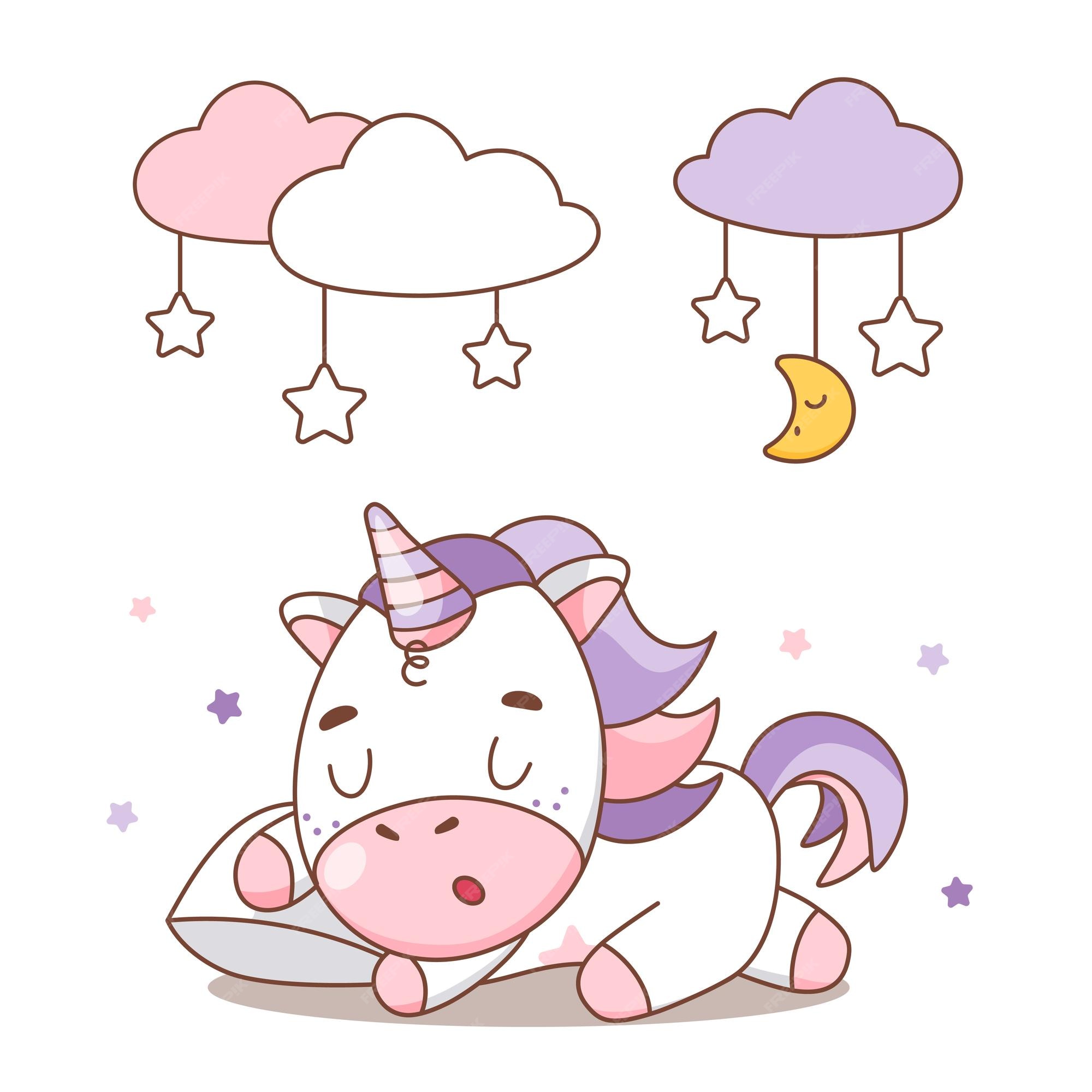 desenhos animados de unicórnio kawaii sono na lua. perfeito para crianças  do berçário, cartão, menina do chá de bebê, design de tecido. 4208160 Vetor  no Vecteezy