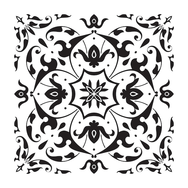 Elemento decorativo oriental zentangle mandala preto e branco