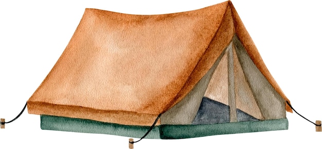 Elemento desenhado de mão de tenda turística. ilustração em aquarela.