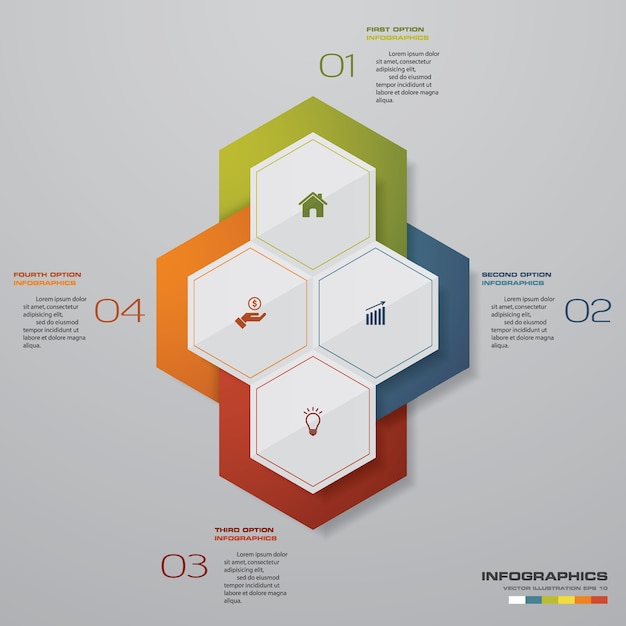 Vetor elemento do infographics do projeto do processo de 4 etapas.