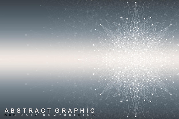 Elemento fractal com linhas e pontos conectados complexo de big data comunicação de fundo virtual ou compostos de partículas visualização de dados digitais matriz mínima linhas plexo ilustração vetorial