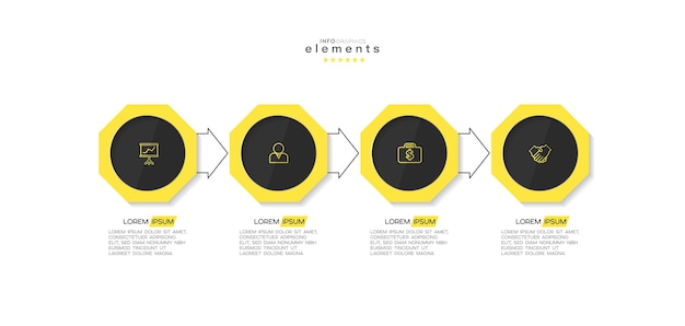 Elemento infográfico com ícones e 4 opções ou etapas