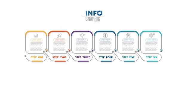 Elemento infográfico com ícones e 6 opções ou etapas
