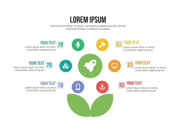 Elemento infográfico de fundo floral e modelo de slide estatístico