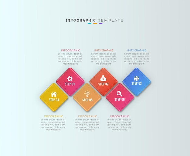 Elemento infográfico de negócios de processo de 6 etapas gradiente e design de apresentação criativa