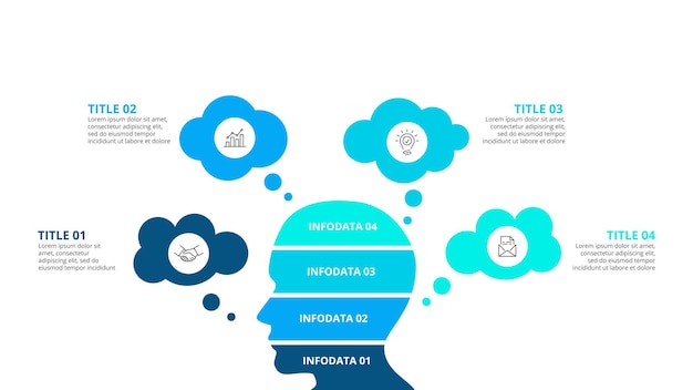 Elemento metaball gradiente com 4 círculos brancos para apresentação do modelo de infográfico.