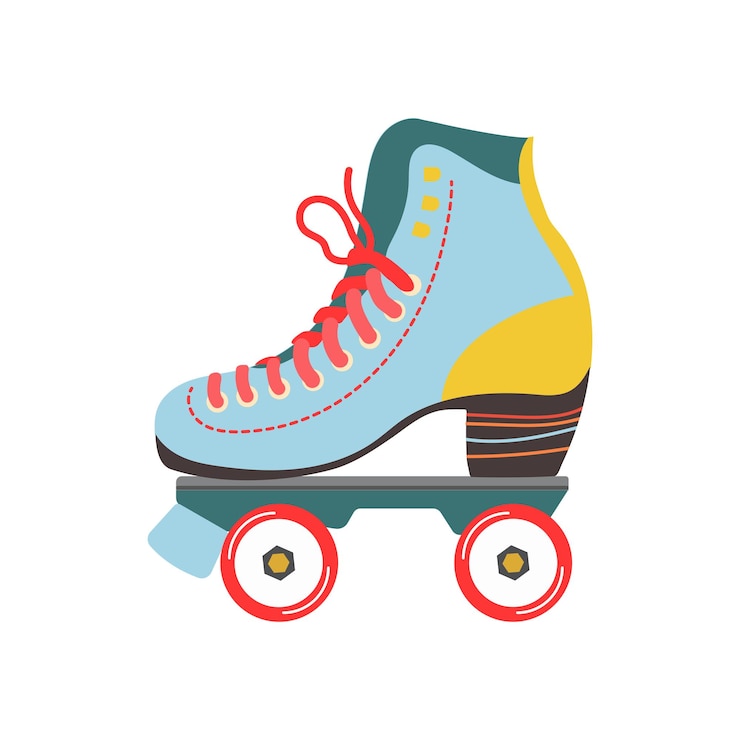 Vetor elemento nostálgico clássico dos anos 80-90 em apartamento de estilo moderno. vetor retrô desenhado à mão de patins quádruplos