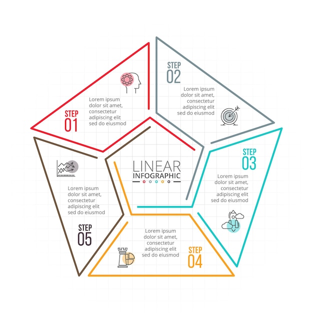 Elemento plano de linha fina para infográfico modelo para diagrama 5 opções de etapas ou processos de peças