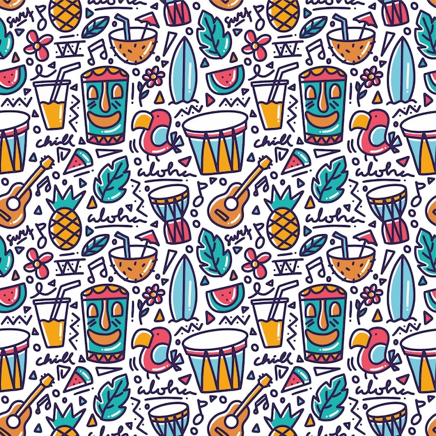 Elemento tropical do Havaí doodle padrão sem emenda