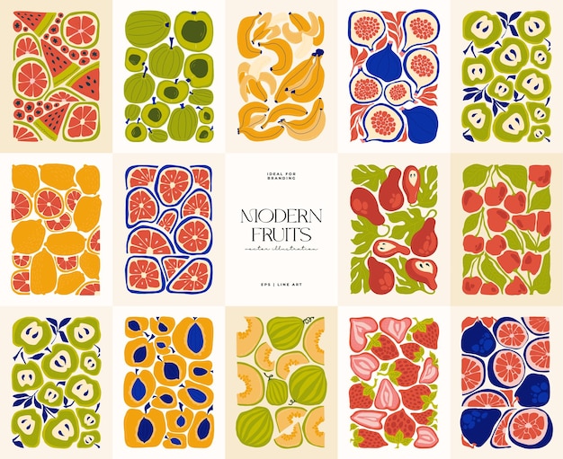 Elementos abstratos de frutas comida e composição saudável estilo moderno e moderno de matisse