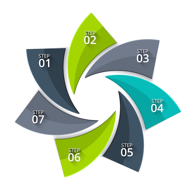 Elementos abstratos do diagrama de ciclo com 7 etapas ou opções. conceito criativo para infográfico.