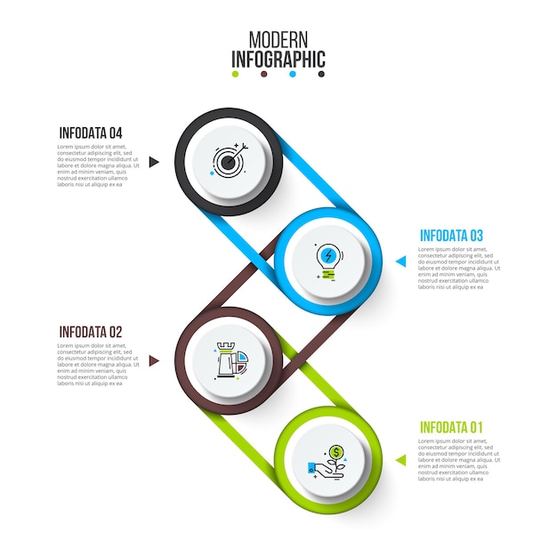 Elementos abstratos do gráfico, diagrama com 4 etapas ou opções. conceito criativo para infográfico.