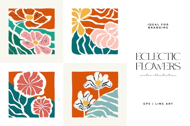 Elementos abstratos florais composição botânica estilo minimalista matisse moderno e à moda poster floral