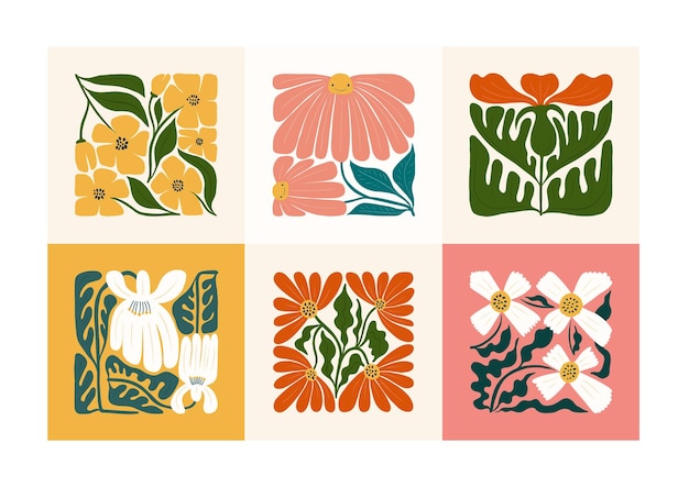 Vetor elementos abstratos florais. composição botânica. estilo minimalista moderno e moderno de matisse. pôster floral