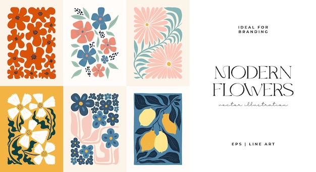 Elementos abstratos florais. Composição botânica. Estilo minimalista moderno e moderno de Matisse. Pôster floral
