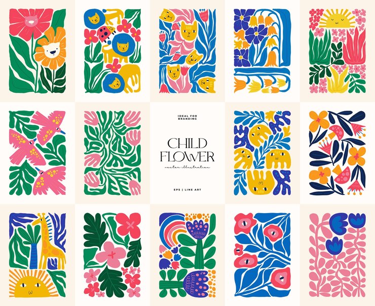 Vetor elementos abstratos florais composição botânica moderno e moderno estilo minimalista matisse pôster floral
