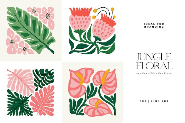 Elementos abstratos florais composição botânica tropical estilo minimalista matisse moderno floral