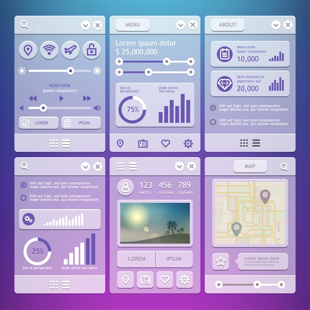 Elementos da interface do usuário para aplicativos móveis.