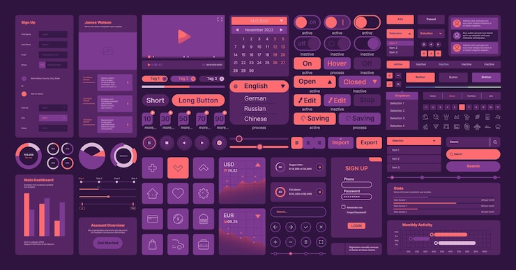 Vetor elementos da web símbolos de layout de interface do usuário ícones de interface divisores botões quadros setas de navegação kit de design do usuário coleção de modelos de vetor berrante