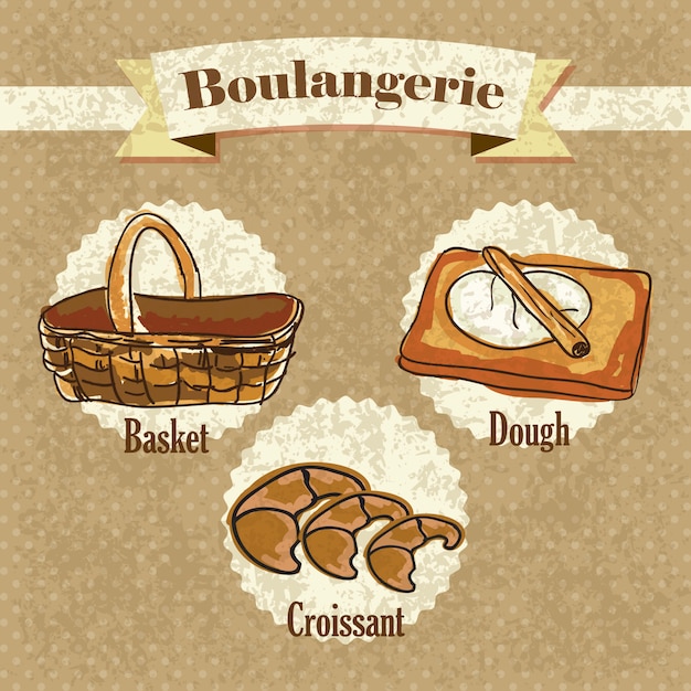 Elementos de boulangerie em fundo vintage