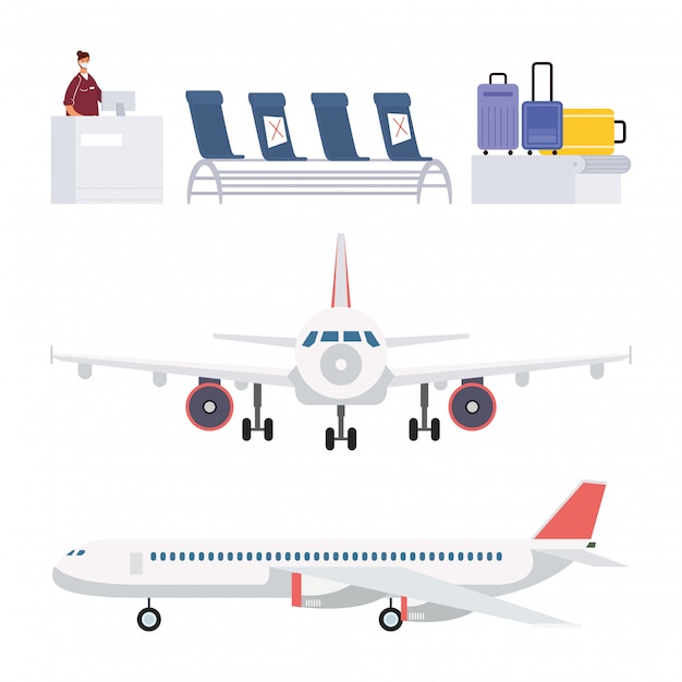 Elementos de conjunto de avião e aeroporto